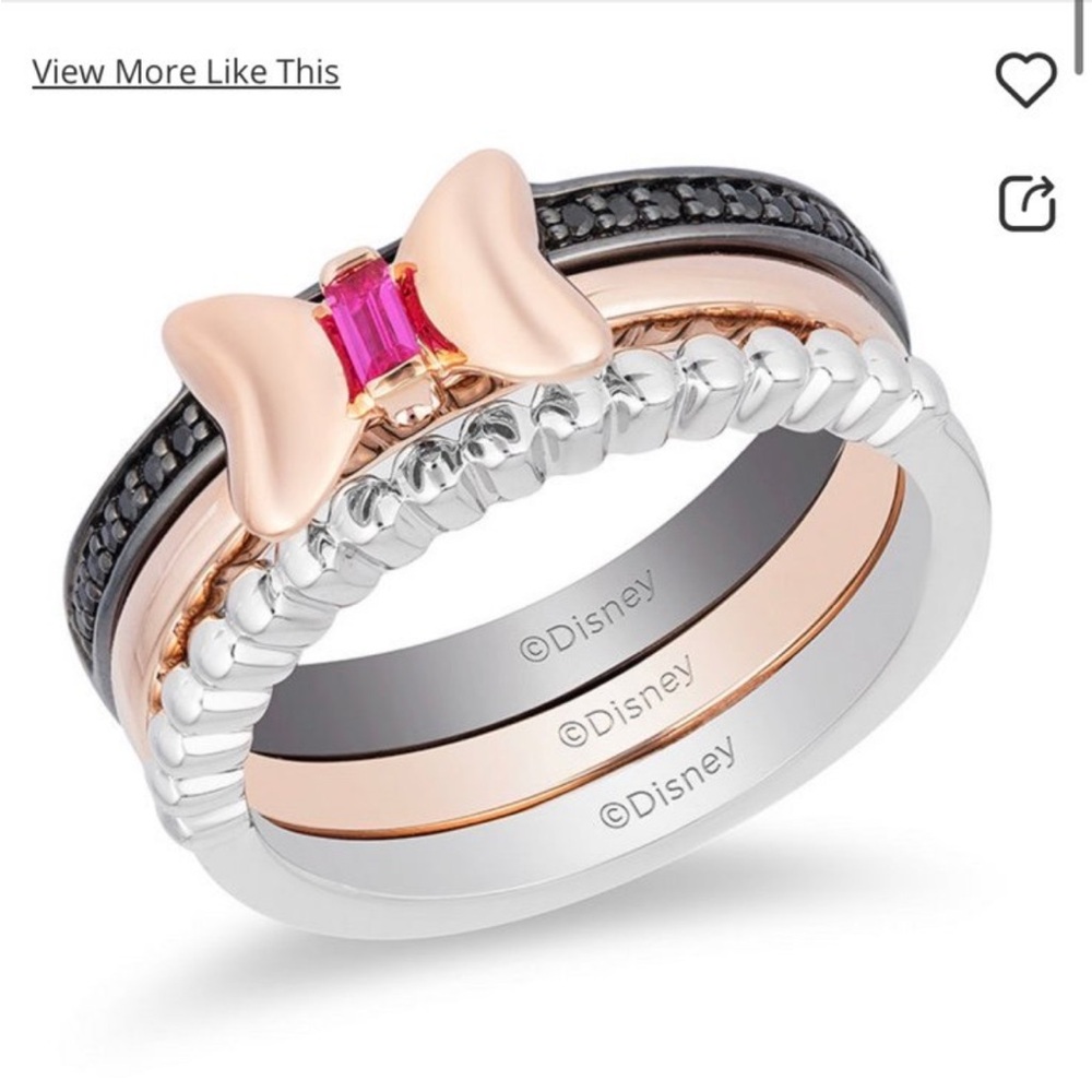 Disney Women's Pink and Silver Bow Ring Trio